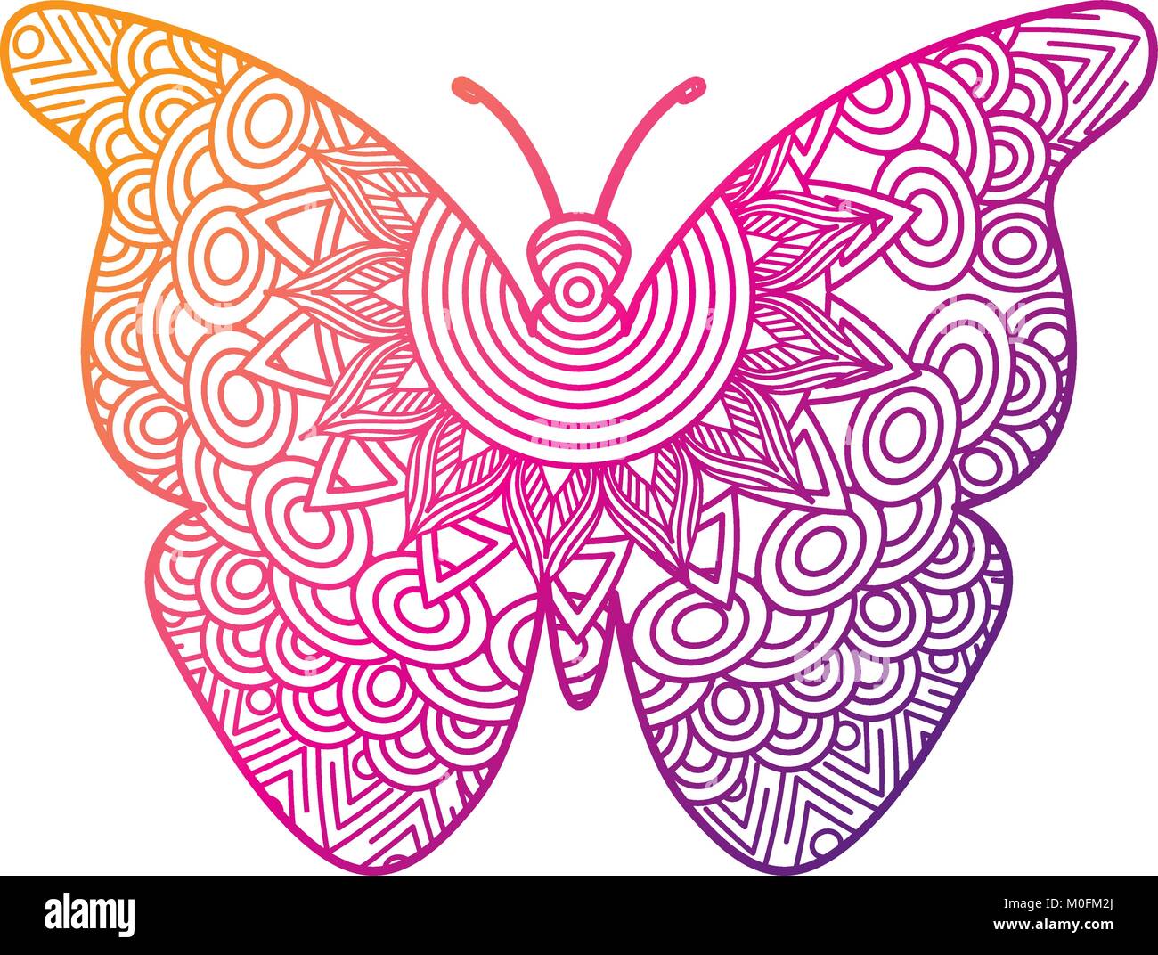 hand drawn for adult coloring pages with butterfly zentangle Stock