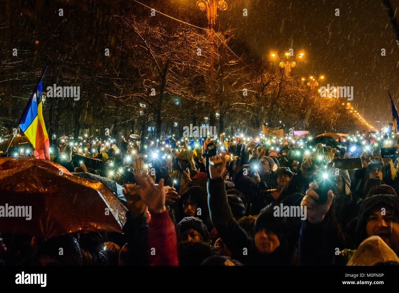 Bucharest,Romania January 20, 2018. More than 70,000 people demonstrated against the policy of the ruling PSD-ALDE party for a new legislation that wi Stock Photo