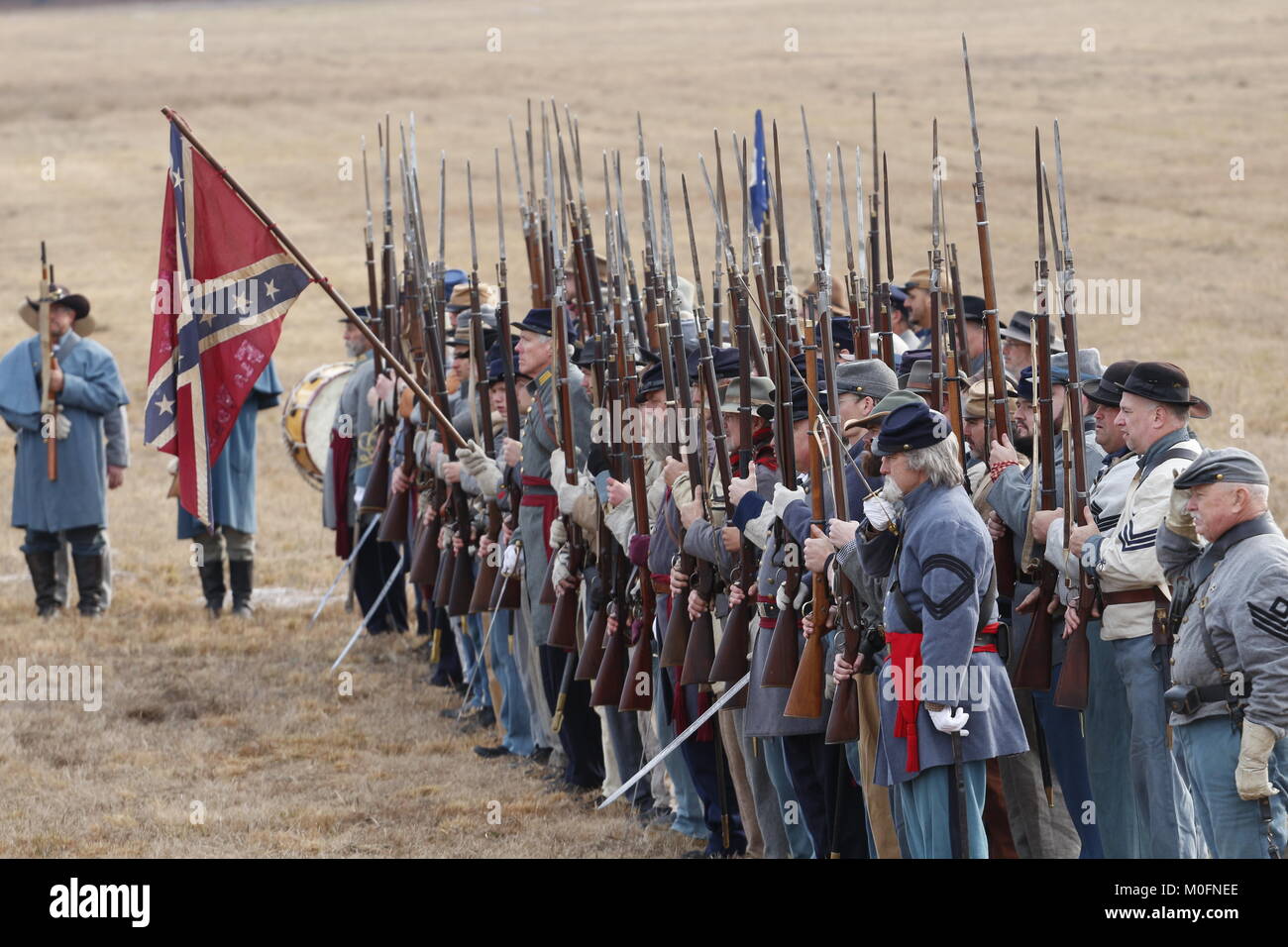 Confederate soldiers at Civil War Re-enactment of a battle that happened in Hernando County, Florida in July of l864. Stock Photo