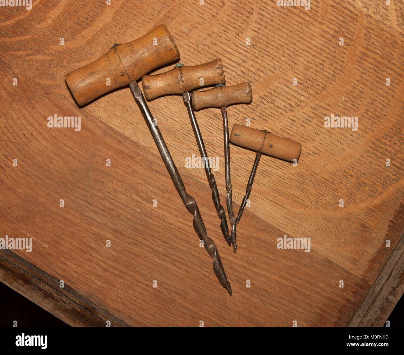 Vintage set of gimlets woodworking tools for starting making screw