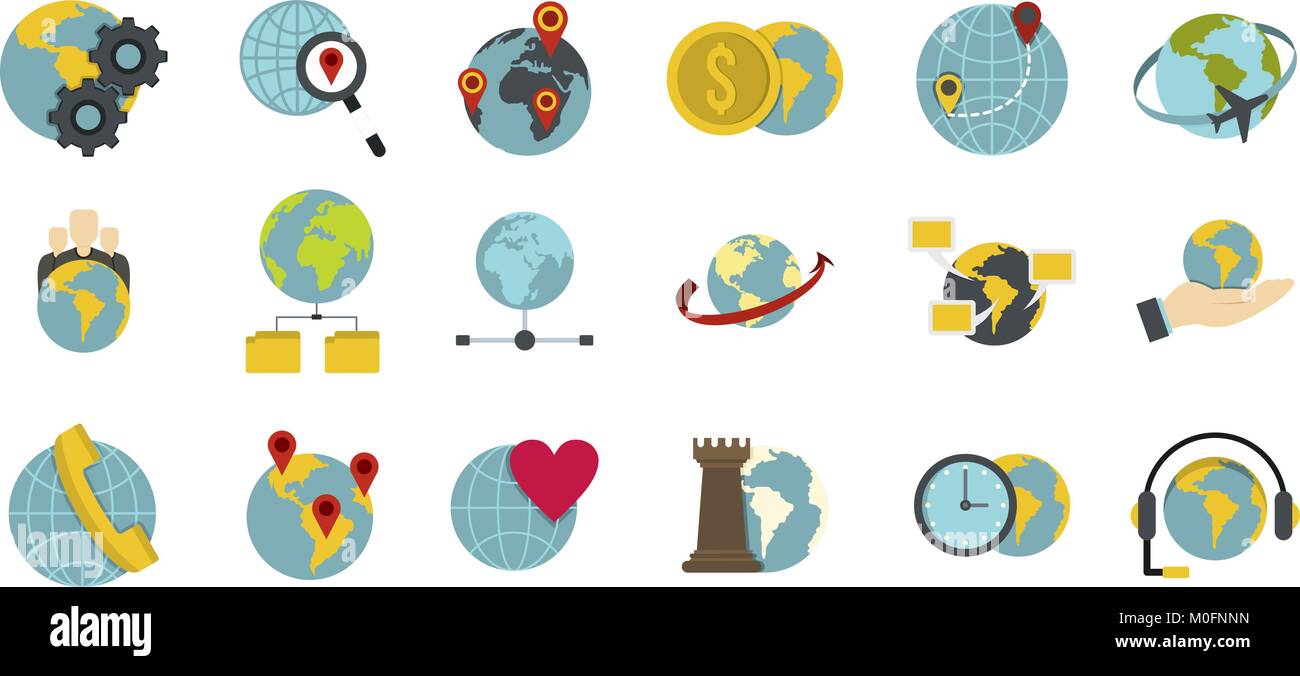 Global icon set, flat style Stock Vector Image & Art - Alamy