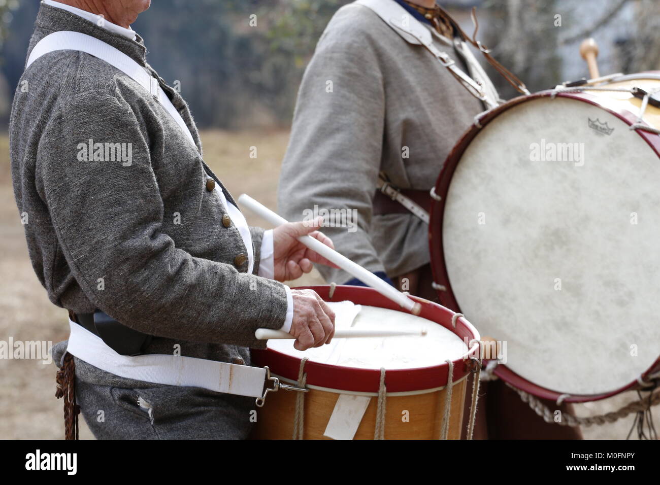 Confederate marching drummers at a Civil War Re-enactment of a battle that happened in Hernando County, Florida in July of l864. Stock Photo