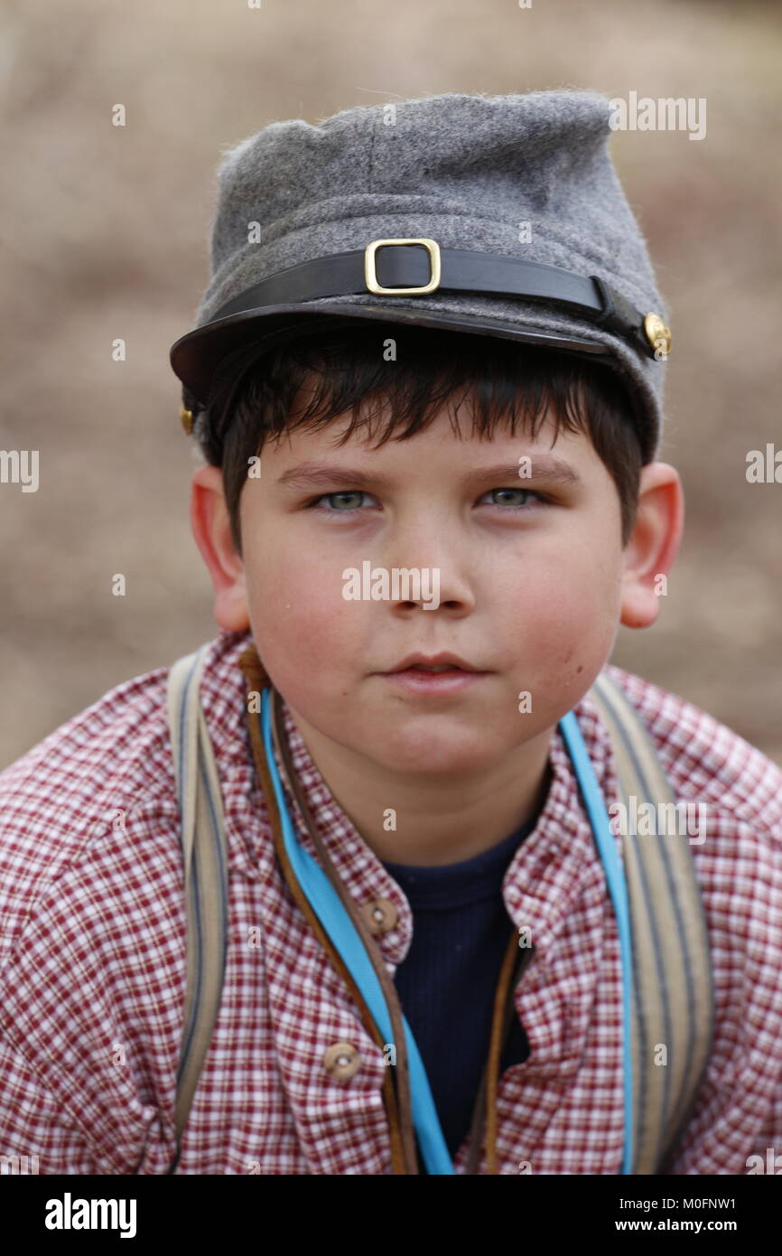 Young Confederate boy at a Civil War Re-enactment of a battle that happened in Hernando County, Florida in July of l864. Stock Photo