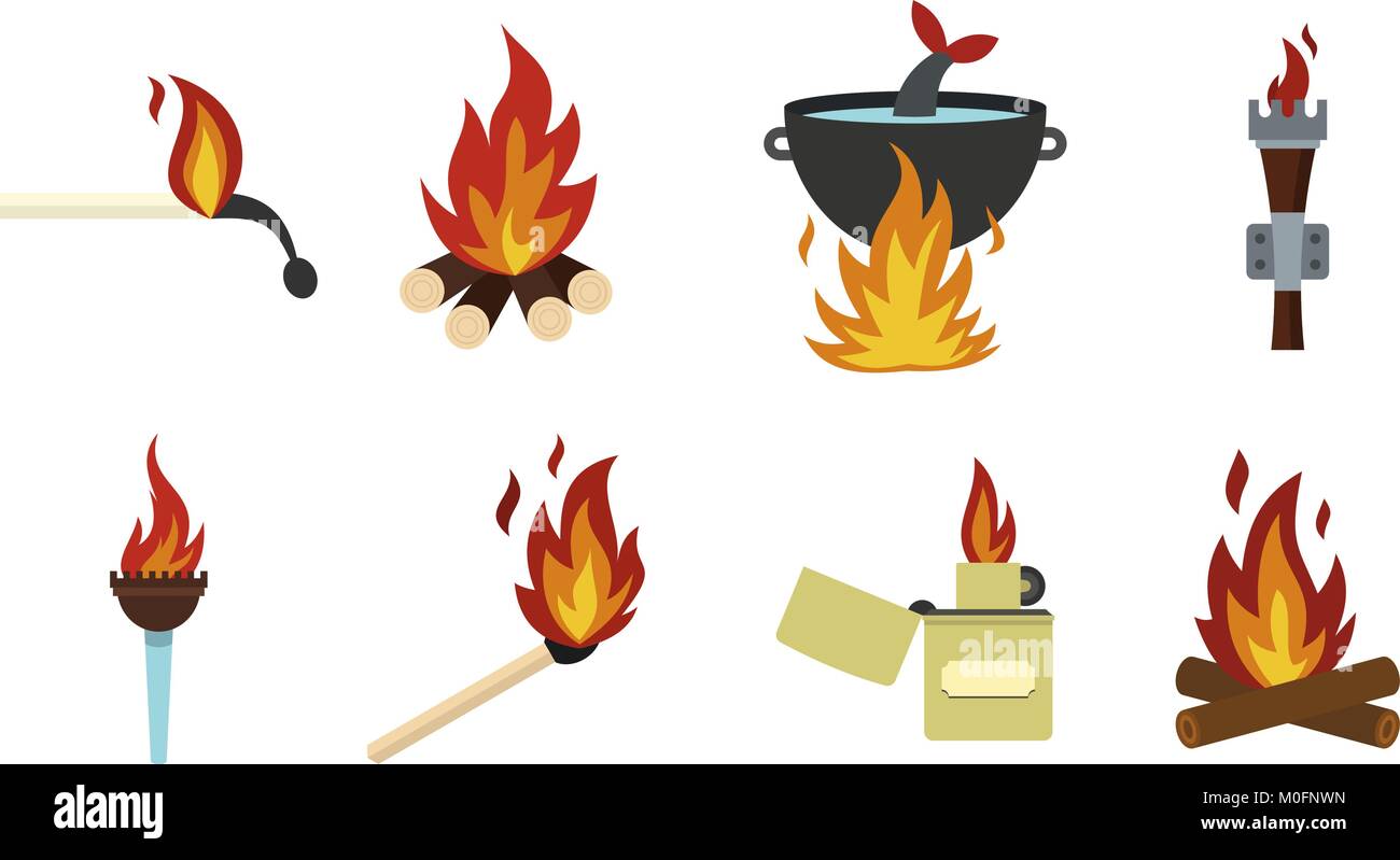Fire icon set, flat style Stock Vector Image & Art - Alamy