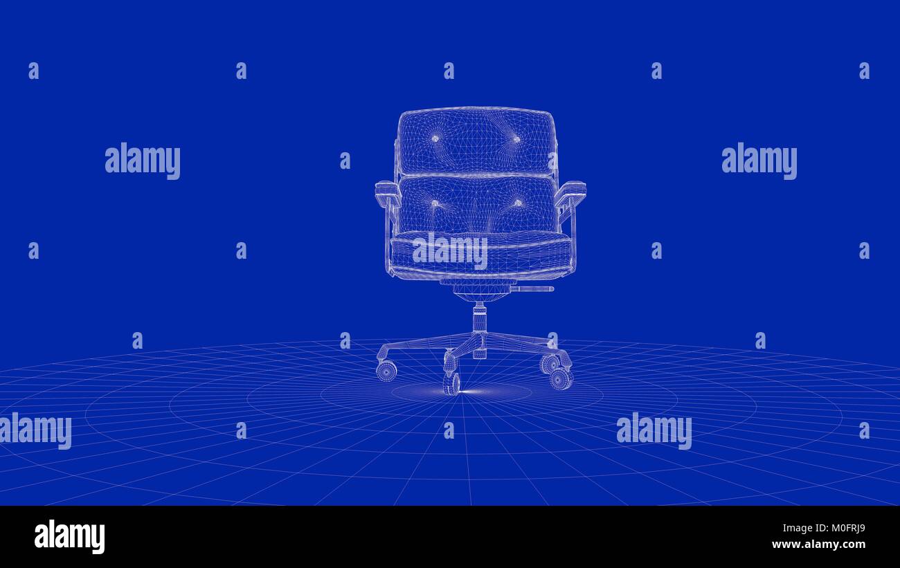 3d rendering of an outline chair object on a blue background Stock Photo