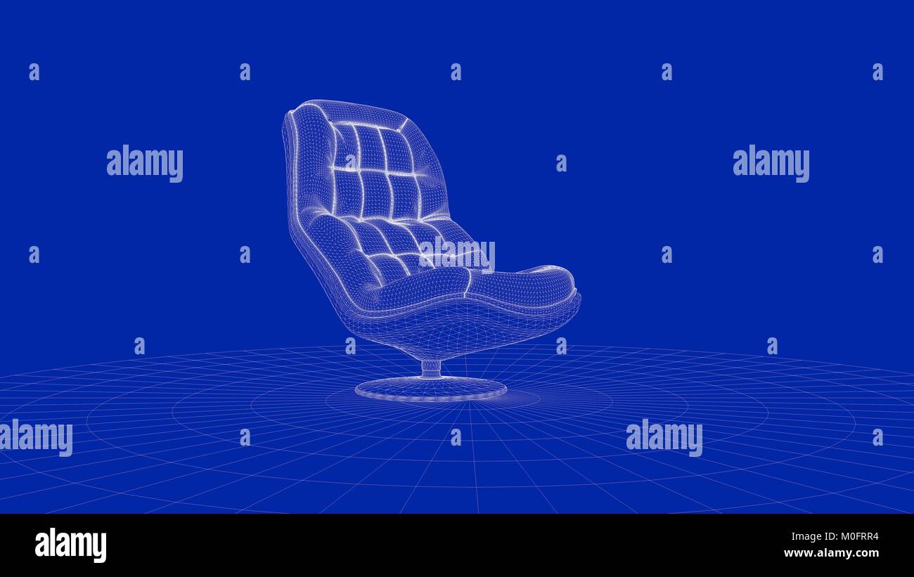 3d rendering of an outline chair object on a blue background Stock Photo