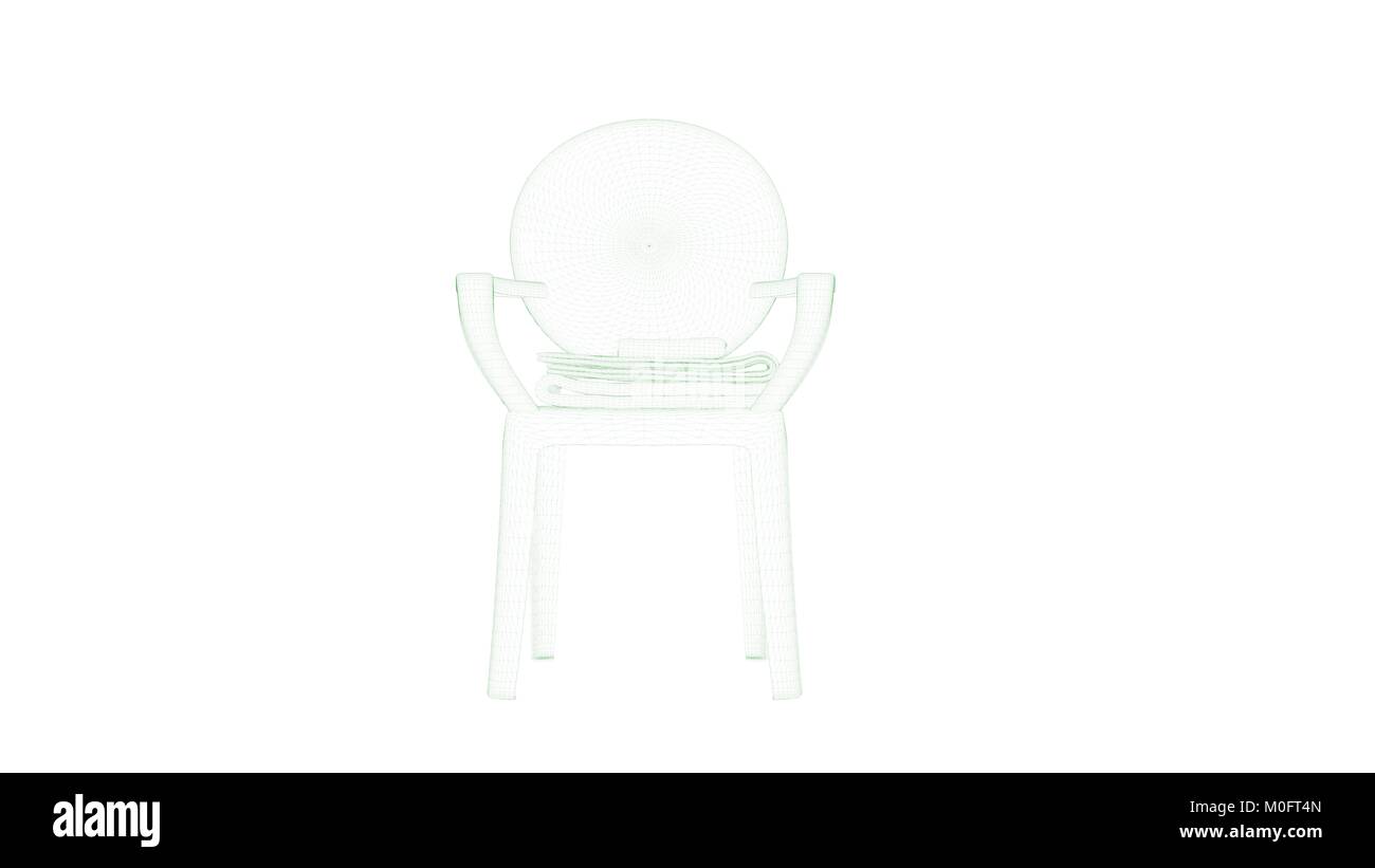 3d rendering of a blueprint chair isolated on white background Stock