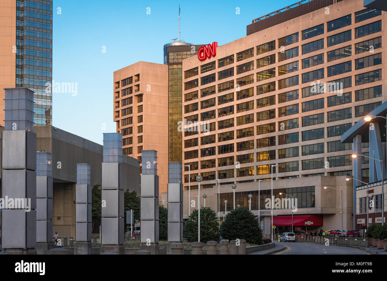 CNN Center in Atlanta, Georgia with Omni Hotel, State Farm Arena, and Georgia World Congress Center. (USA) Stock Photo