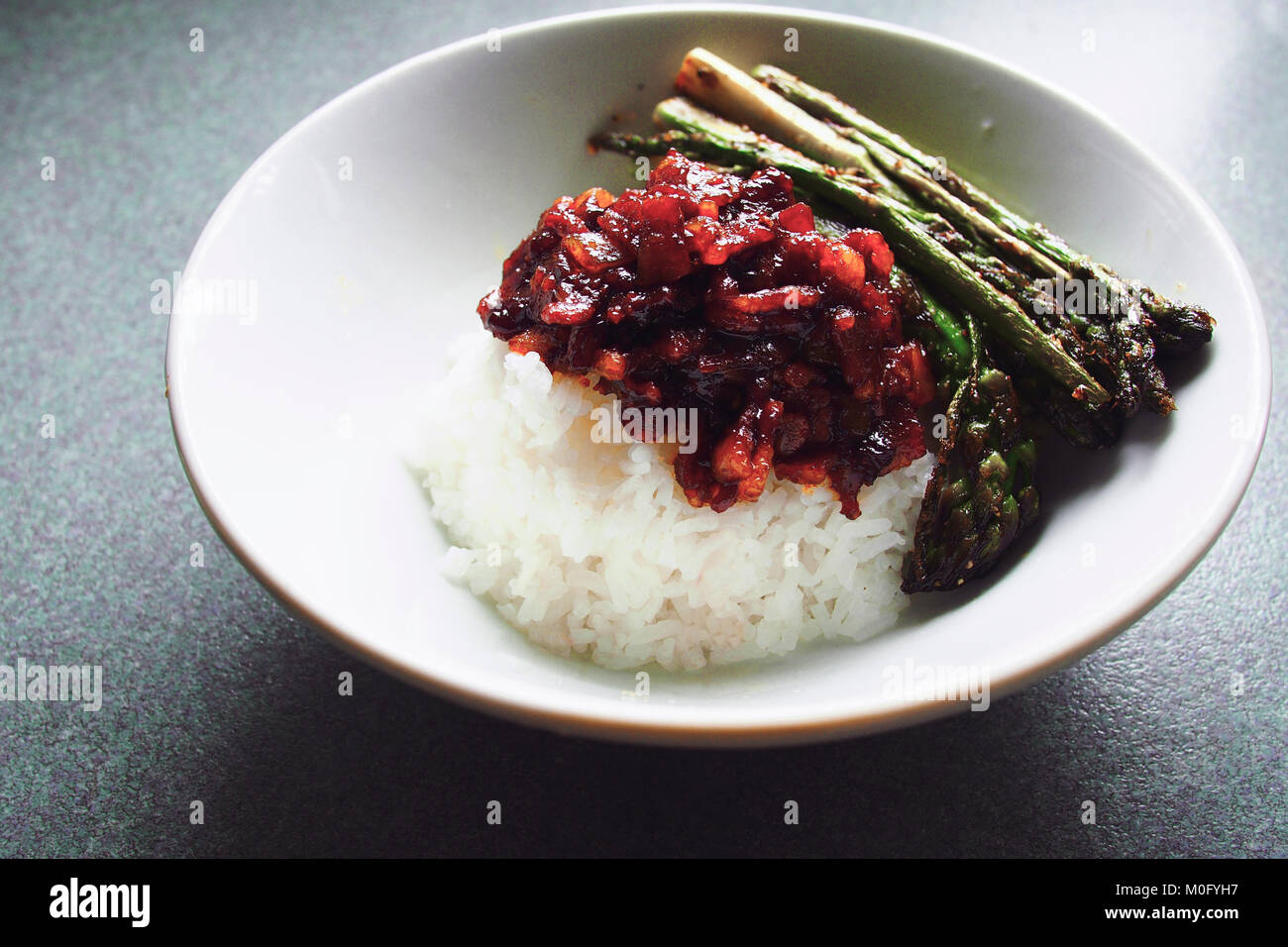 Taiwanese braised pork on rice and vegetable Stock Photo - Alamy