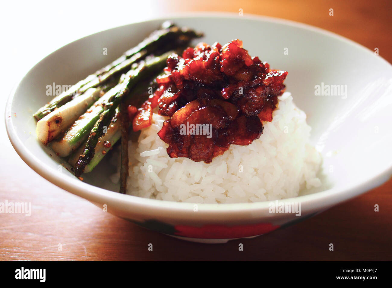 Taiwanese braised pork on rice and vegetable Stock Photo - Alamy