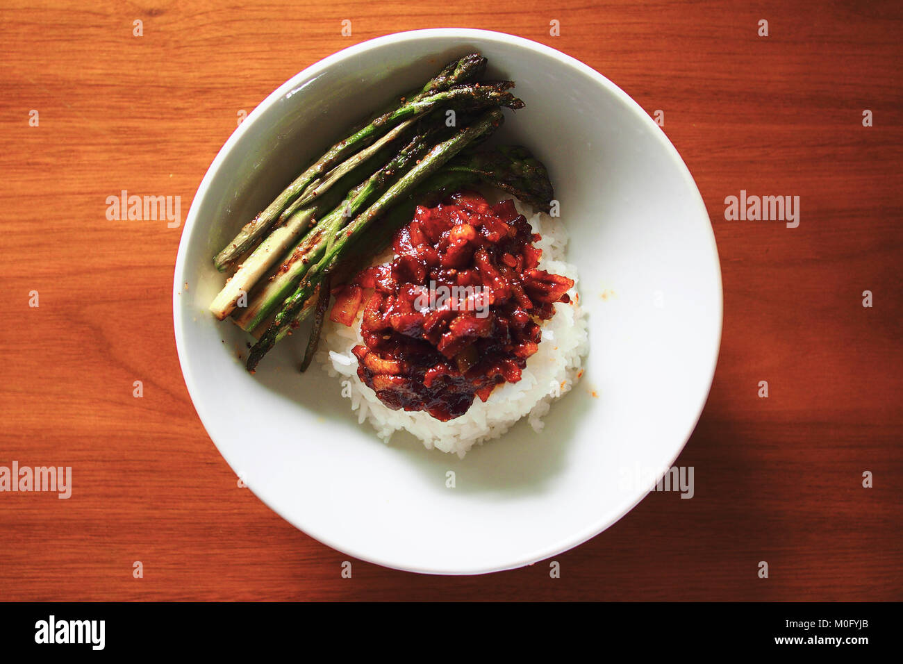 Taiwanese braised pork on rice and vegetable Stock Photo - Alamy