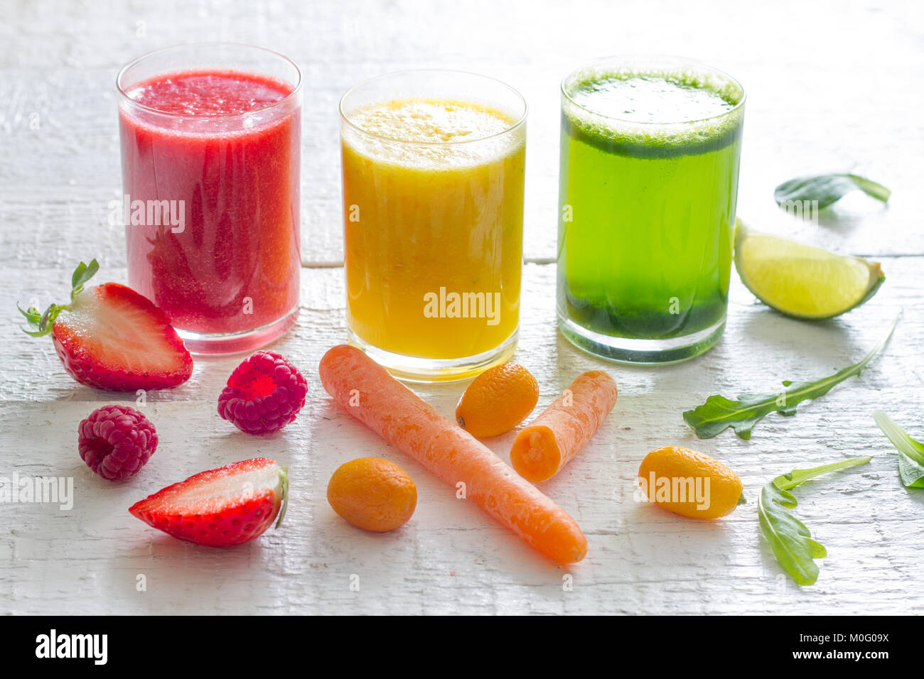 Fresh juices fruits and vegetables detox health diet lifestyle concept Stock Photo