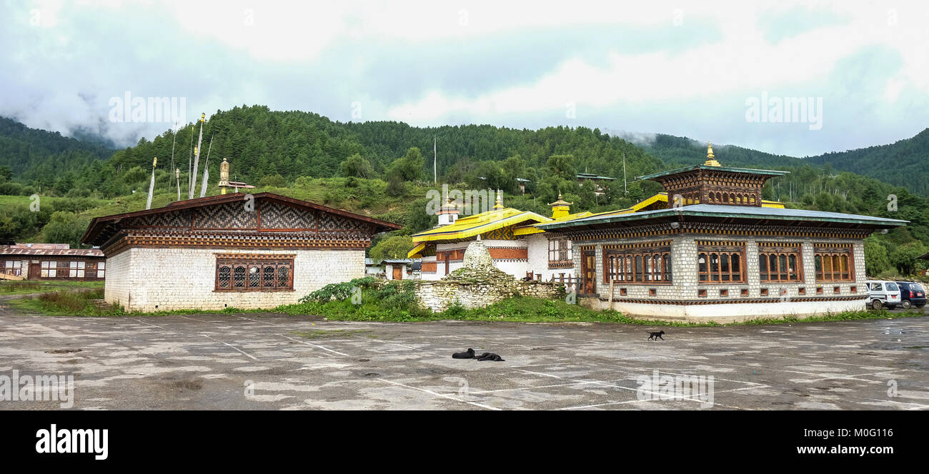 View of ancient Buddhist temple in Kingdoom of Bhutan. Stock Photo