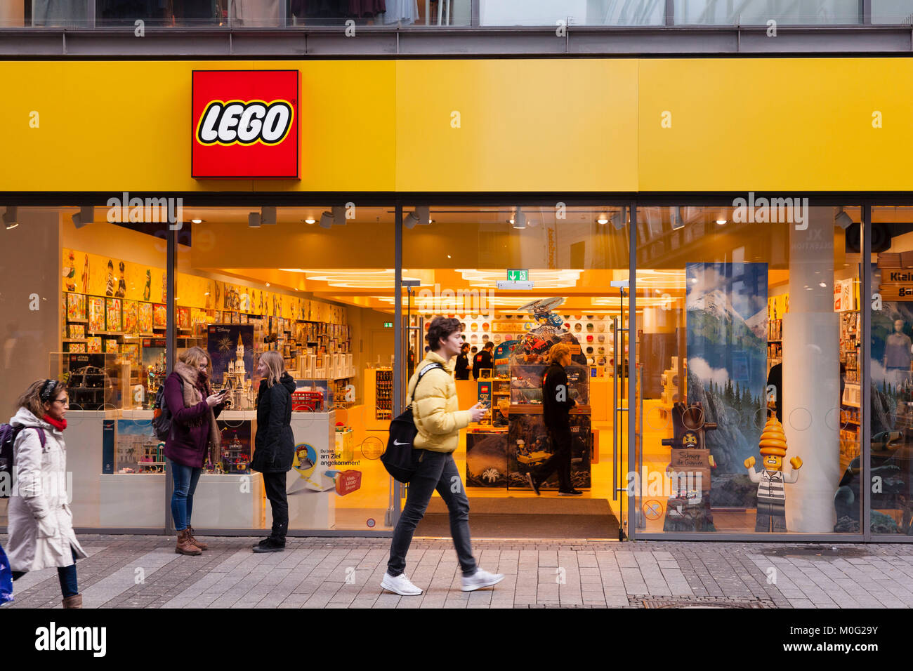 Europe, Germany, Cologne, Lego store at the shopping street Hohe Strasse, toy store.  Europa, Deutschland, Koeln, Lego Filiale in der Fussgaengerzone  Stock Photo