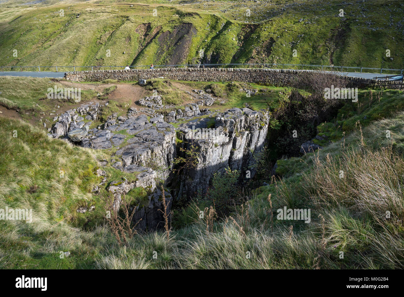 The Buttertubs, a geological feature beside the road between Hawes and Muker in North Yorkshire, England. Stock Photo