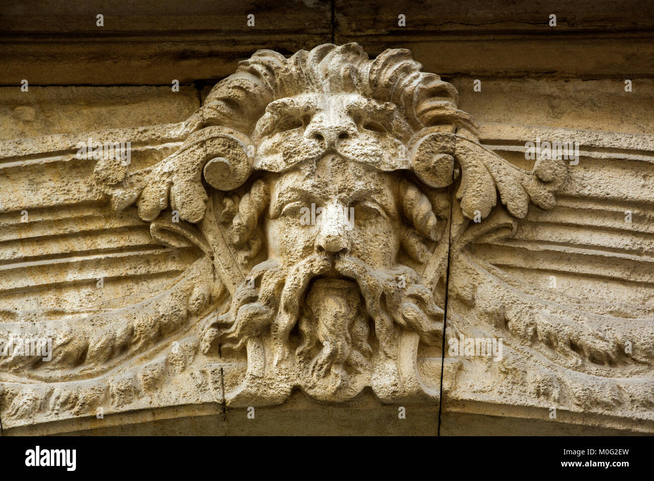 Grand Rue, Nimes, Gard, Occitanie, France - Architectural details on a facade. The building is dated 17th century Stock Photo