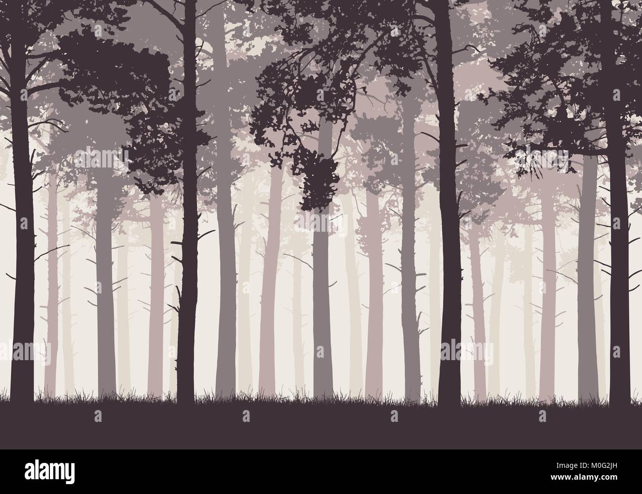 Pine forest with tree trunks and branches in retro colors - vector Stock Vector