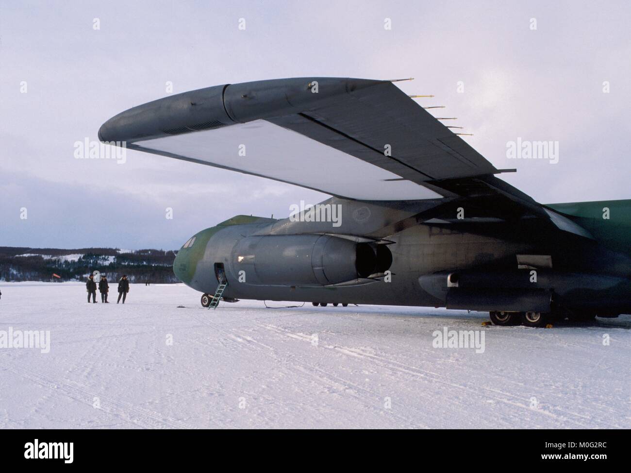 US Air Force cargo aircraft C 141 Starlifter on Bardufoss air base during NATO exercises in Norway, February 1986 Stock Photo