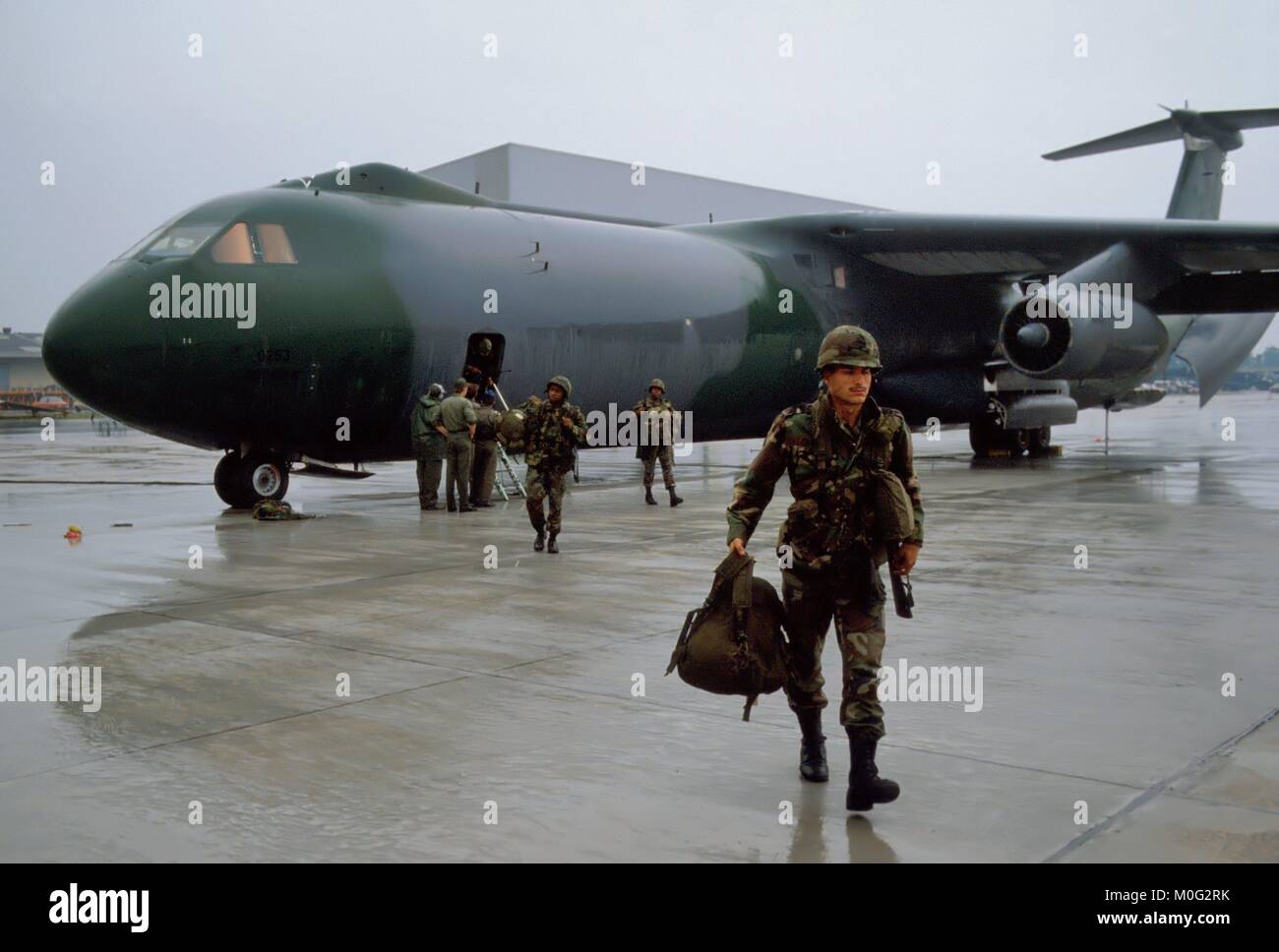 US Air Force cargo aircraft C 141 Starlifter on the Ramstein air base (Federal Germany), October 1983 Stock Photo