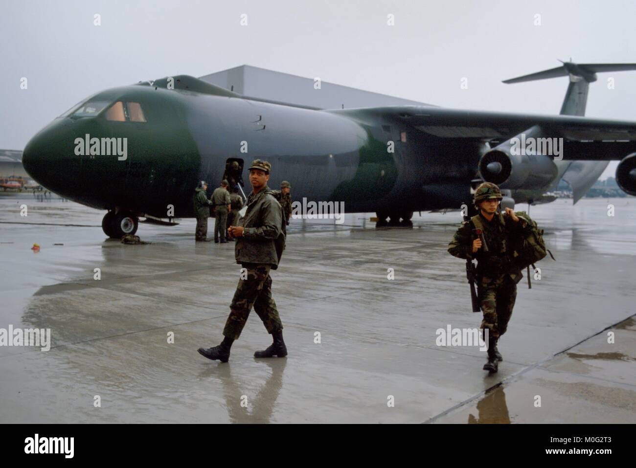 US Air Force cargo aircraft C 141 Starlifter on the Ramstein air base (Federal Germany), October 1983 Stock Photo