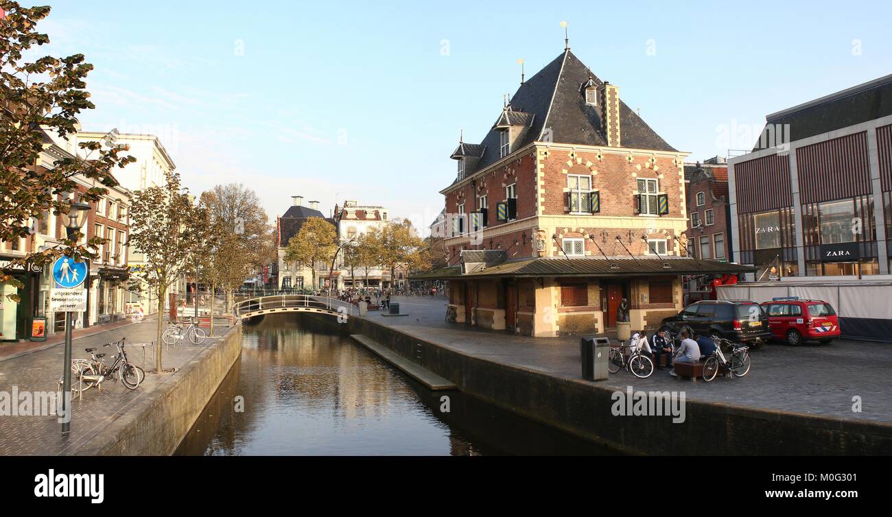 Late 16th century Waag building (weighing house) at Waagplein in central Leeuwarden, The Netherlands, a prominent landmark - Sitch of 2 images Stock Photo