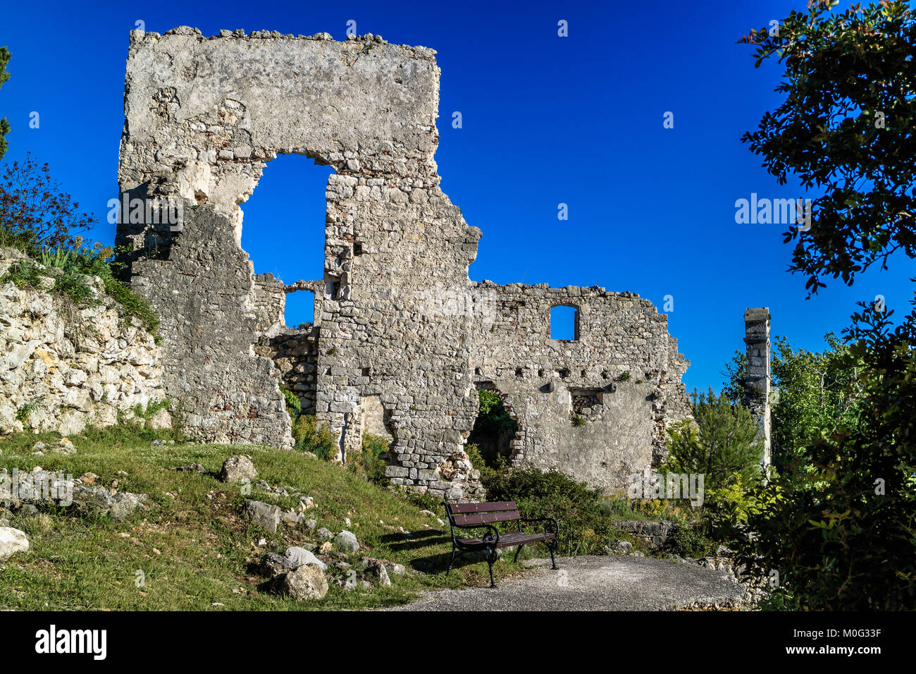 Old ruins by Bijar Bay, Osor. On the Croatian island of Cres by the Adriatic. May 2017. Stock Photo