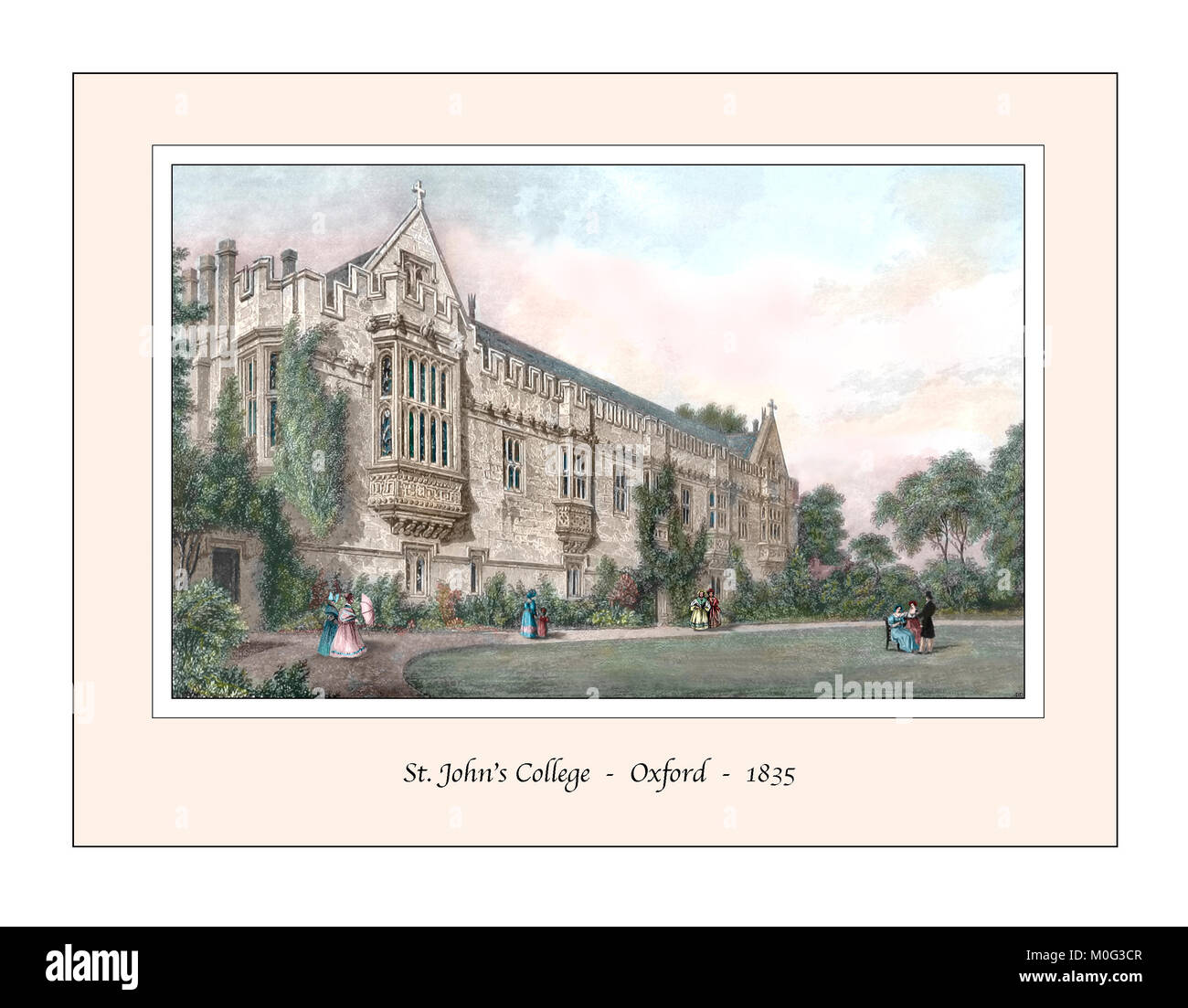 St. John's College Oxford Original Design based on a 19th century Engraving Stock Photo