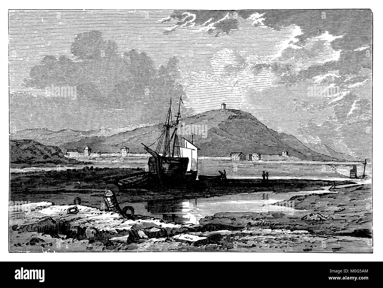 Swansea Bay, line illustration from 1888 The Art of Sketching from nature by Philip H Delamotte Stock Photo