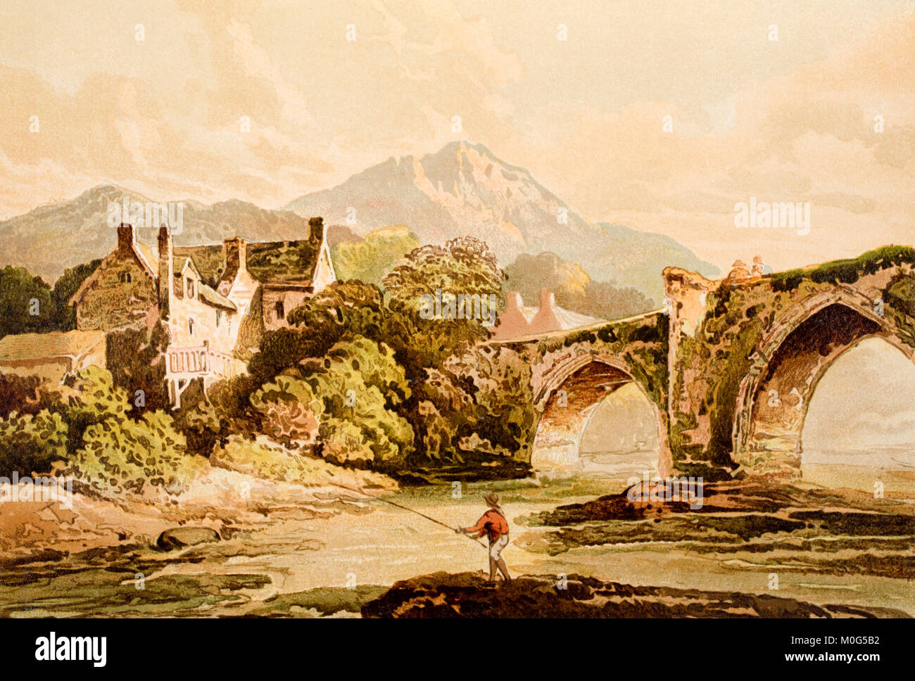 Llanberis, watercolour sketch by Thomas Girtin colour illustration from 1888 The Art of Sketching from nature by Philip H Delamotte Stock Photo