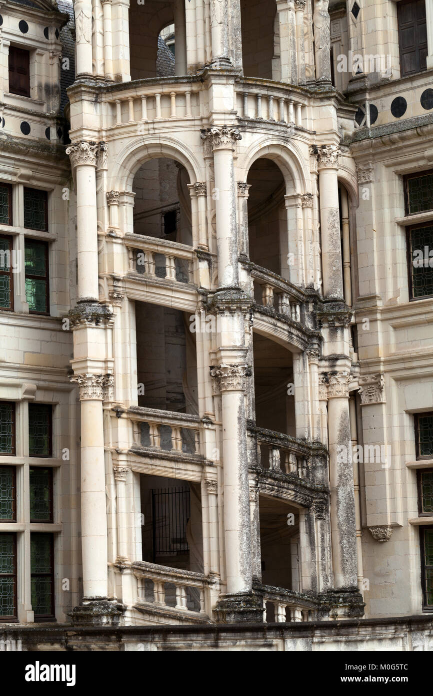 Spiral staircase in the Chambord castle, Loire Valley, France Stock
