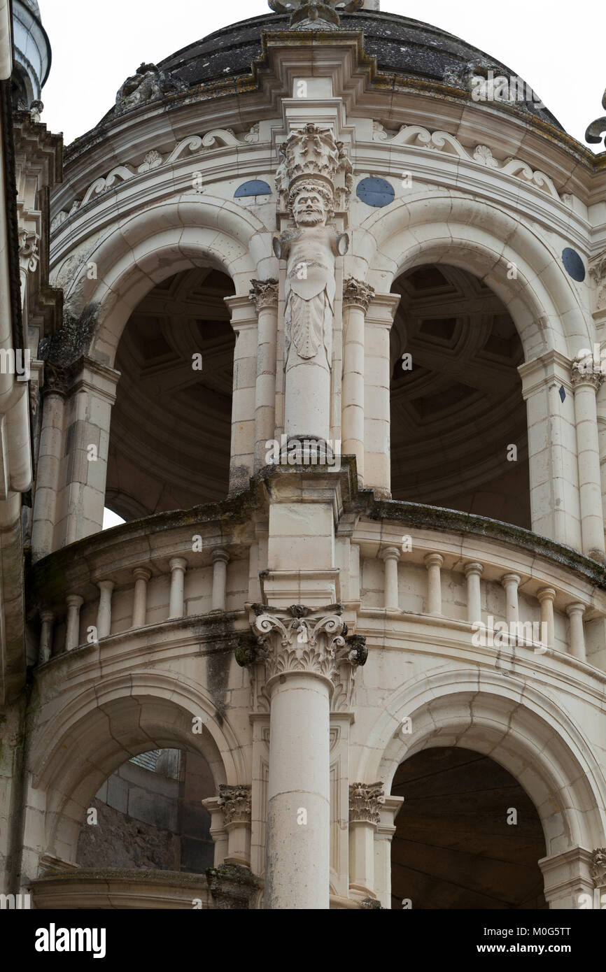 Spiral staircase in the Chambord castle, Loire Valley, France Stock