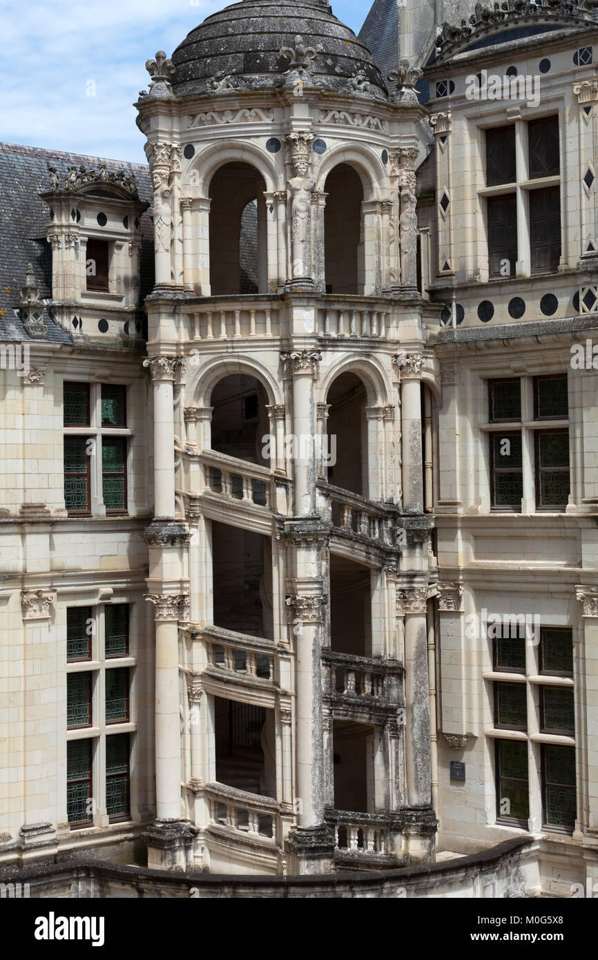 Spiral staircase in the Chambord castle, Loire Valley, France Stock