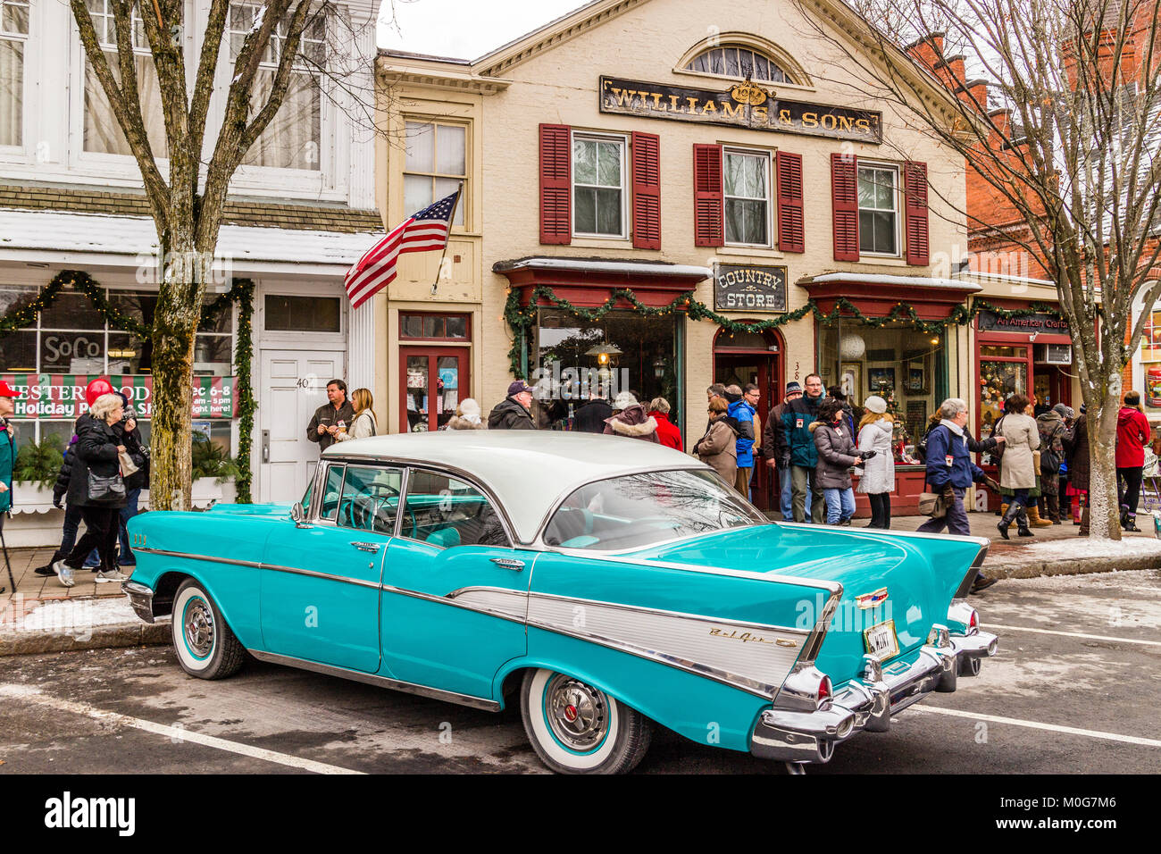 Main Street At Christmas Stockbridge, Massachusetts, USA Stock Photo