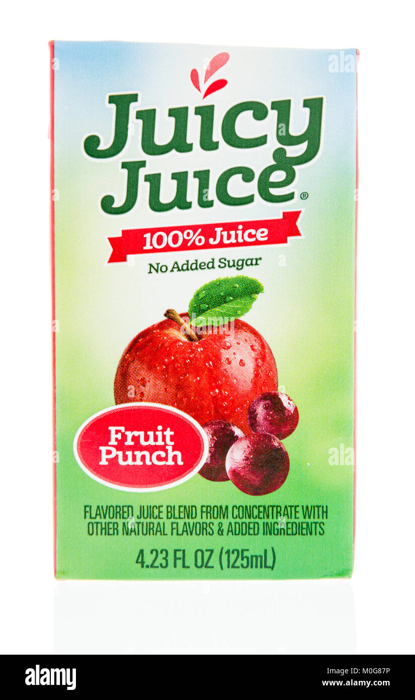 Winneconne, WI - 12 January 2018: A box Juicy Juice in fruit punch flavor on an isolated background. Stock Photo