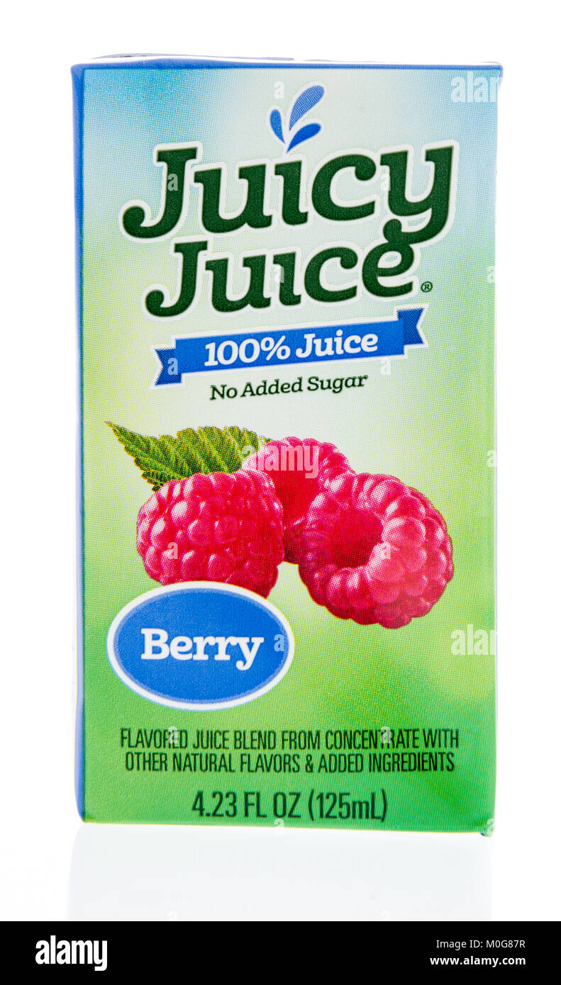 Winneconne, WI - 12 January 2018: A box Juicy Juice in berry flavor on an isolated background. Stock Photo