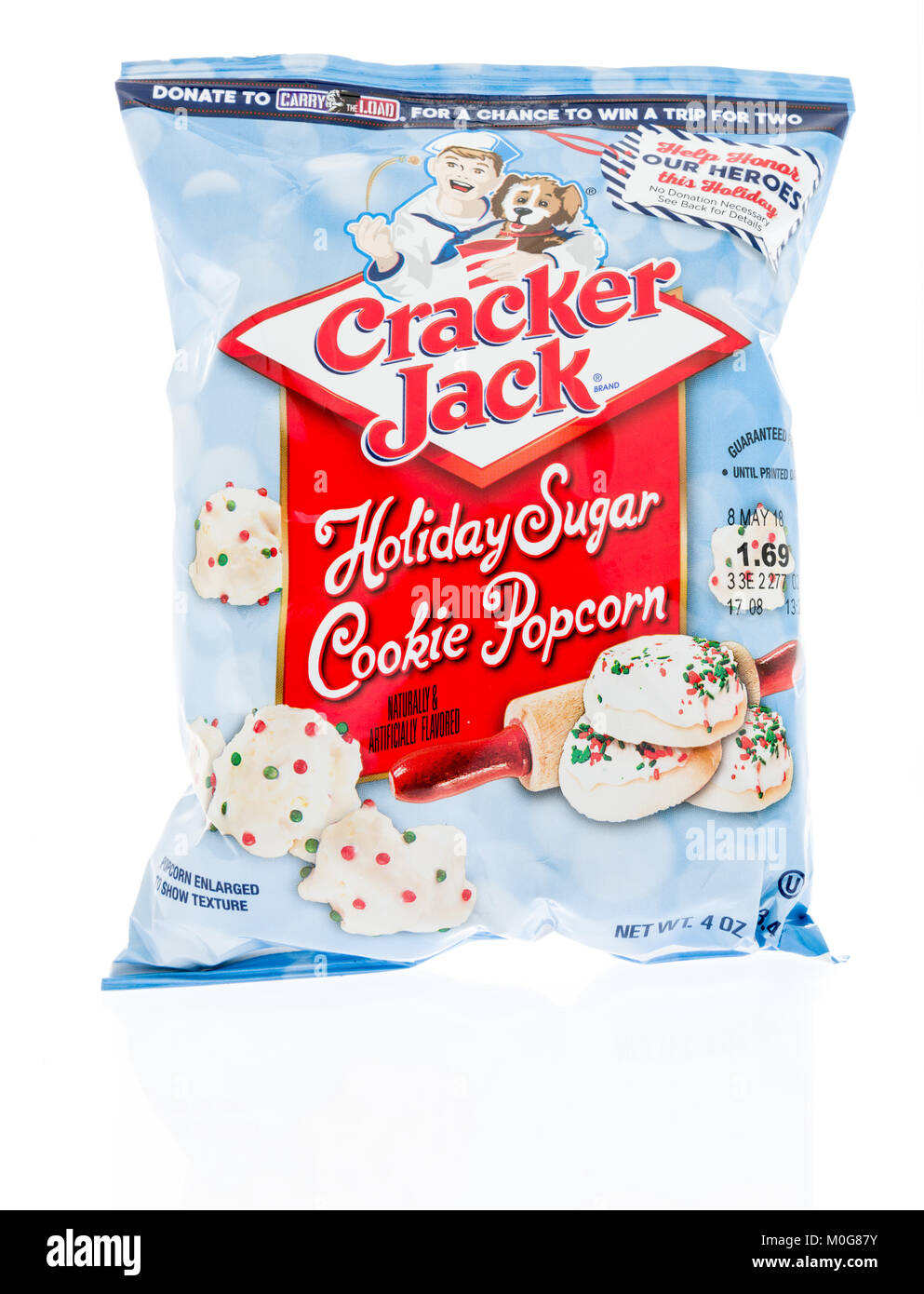 Winneconne, WI - 12 January 2018: A bag of Cracker Jack holiday sugar