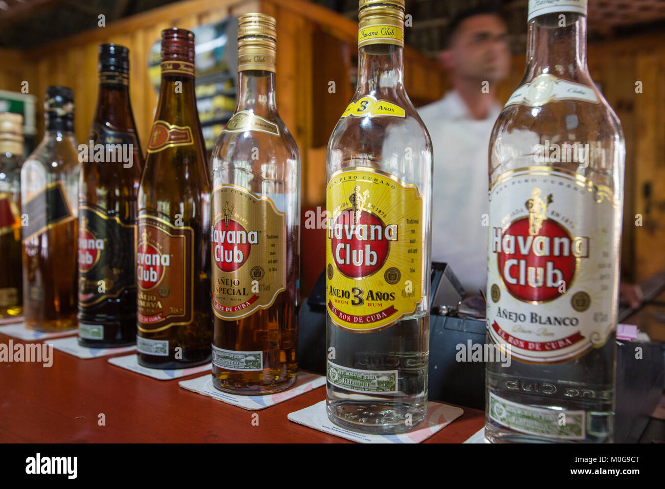 Havana Club rum bottles at Rio Guanayara bar, Cuba Stock Photo - Alamy