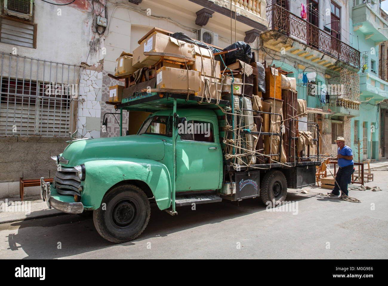 Antique moving truck in Old Havana, Cuba Stock Photo
