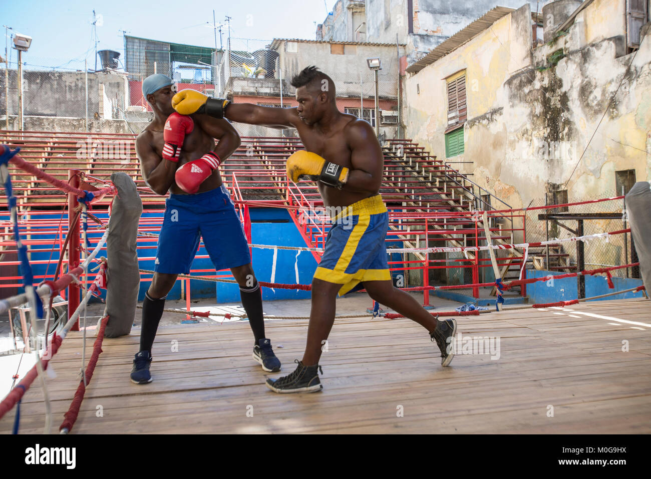 Boxers training at Rafael Trejo Boxing Gym in Havana, Cuba Stock Photo