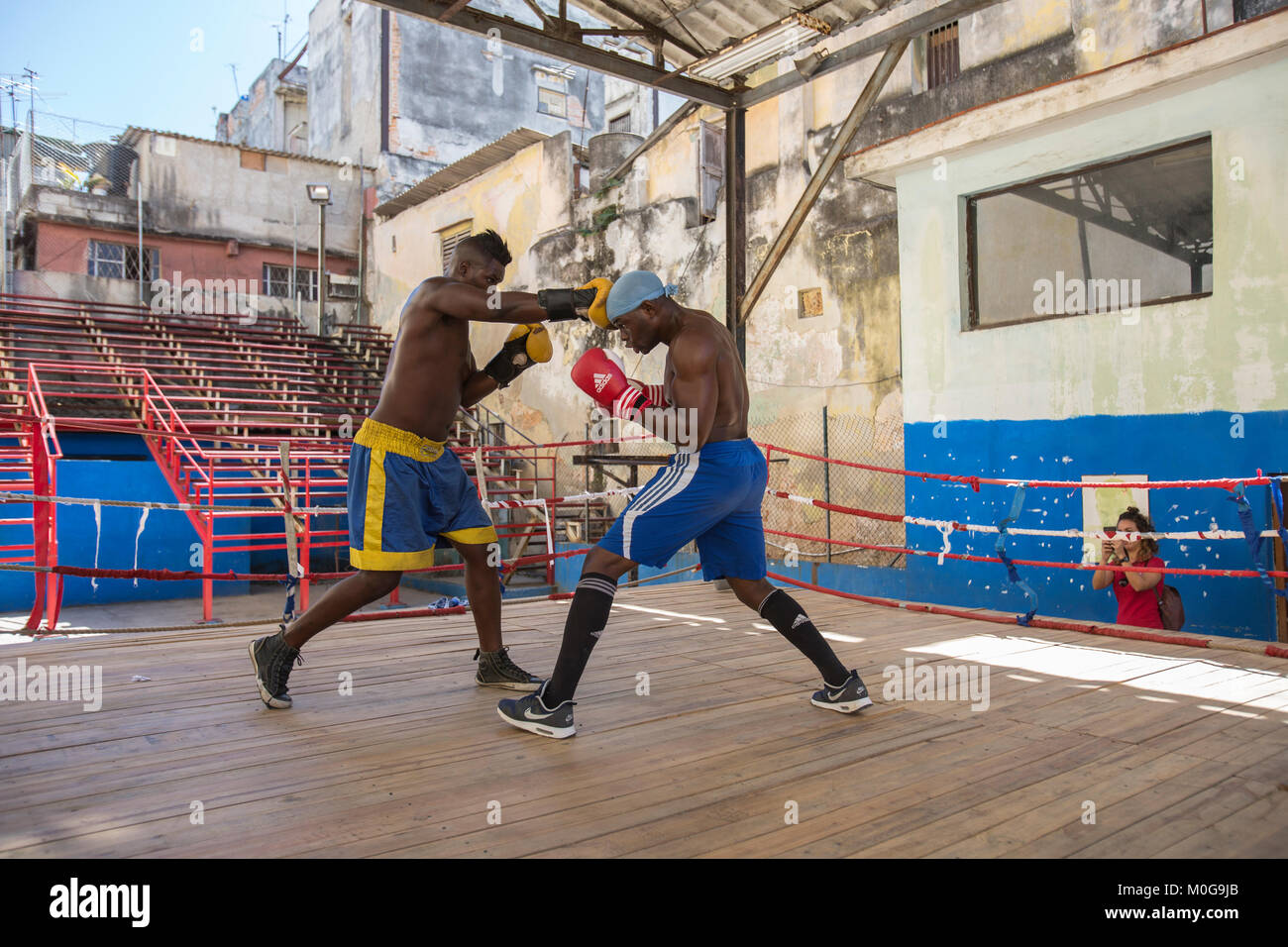 Boxers training at Rafael Trejo Boxing Gym in Havana, Cuba Stock Photo
