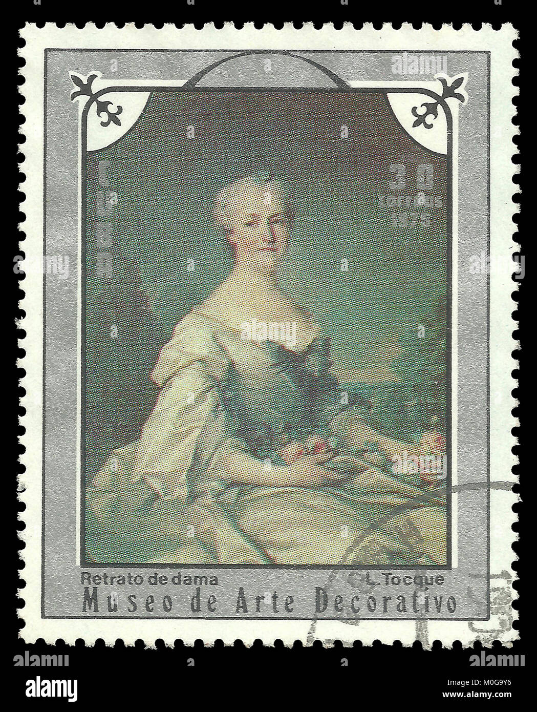 Cuba - stamp 1975: Color edition on Decorative Art Museum, shows Portrait of a Lady by Louis Tocque Stock Photo