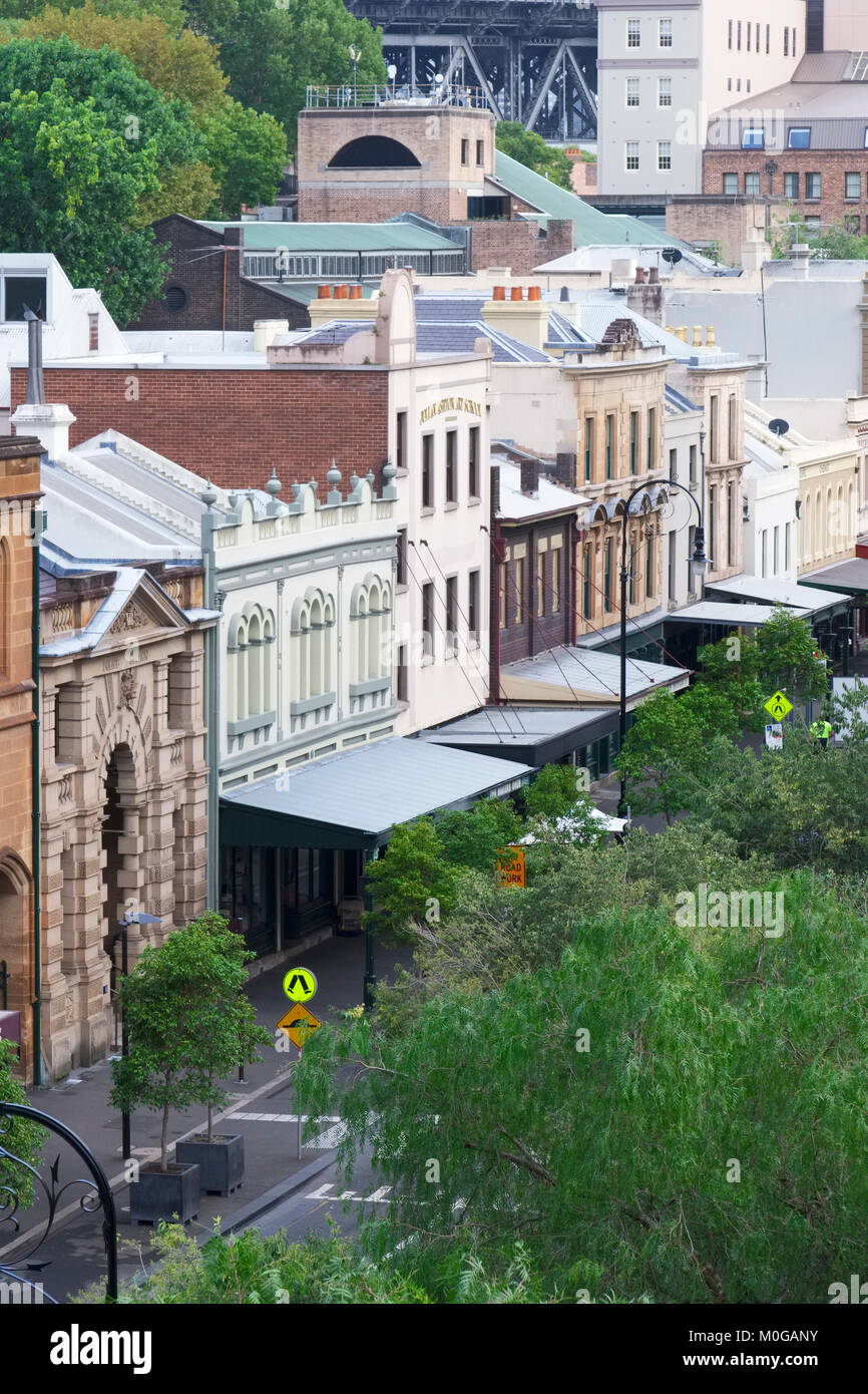Old Historic Buildings in The Rocks, view from Cahill Expressway, Sydney, Australia Stock Photo