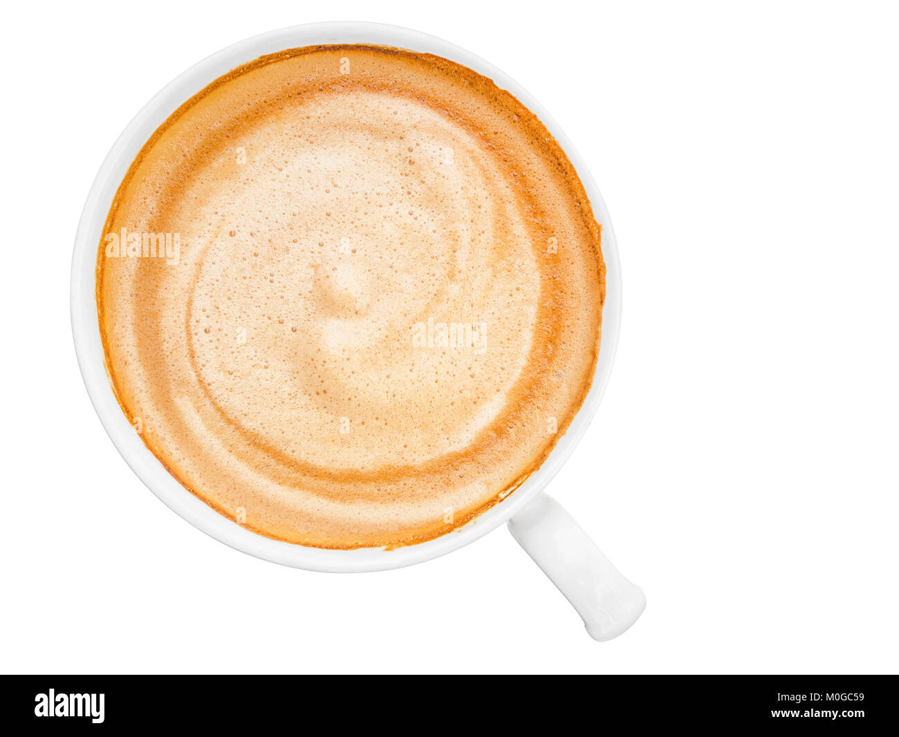 top view of hot coffee cappuccino isolated on white background with clipping path Stock Photo