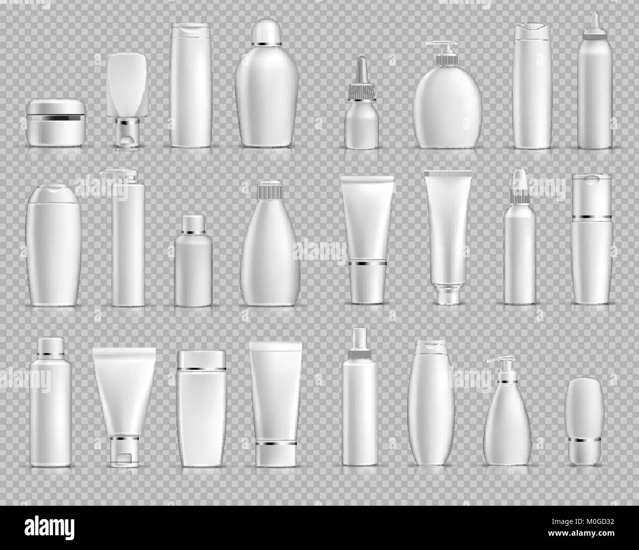 Realistic Cosmetic bottles mock up set on silver background. Blank ...