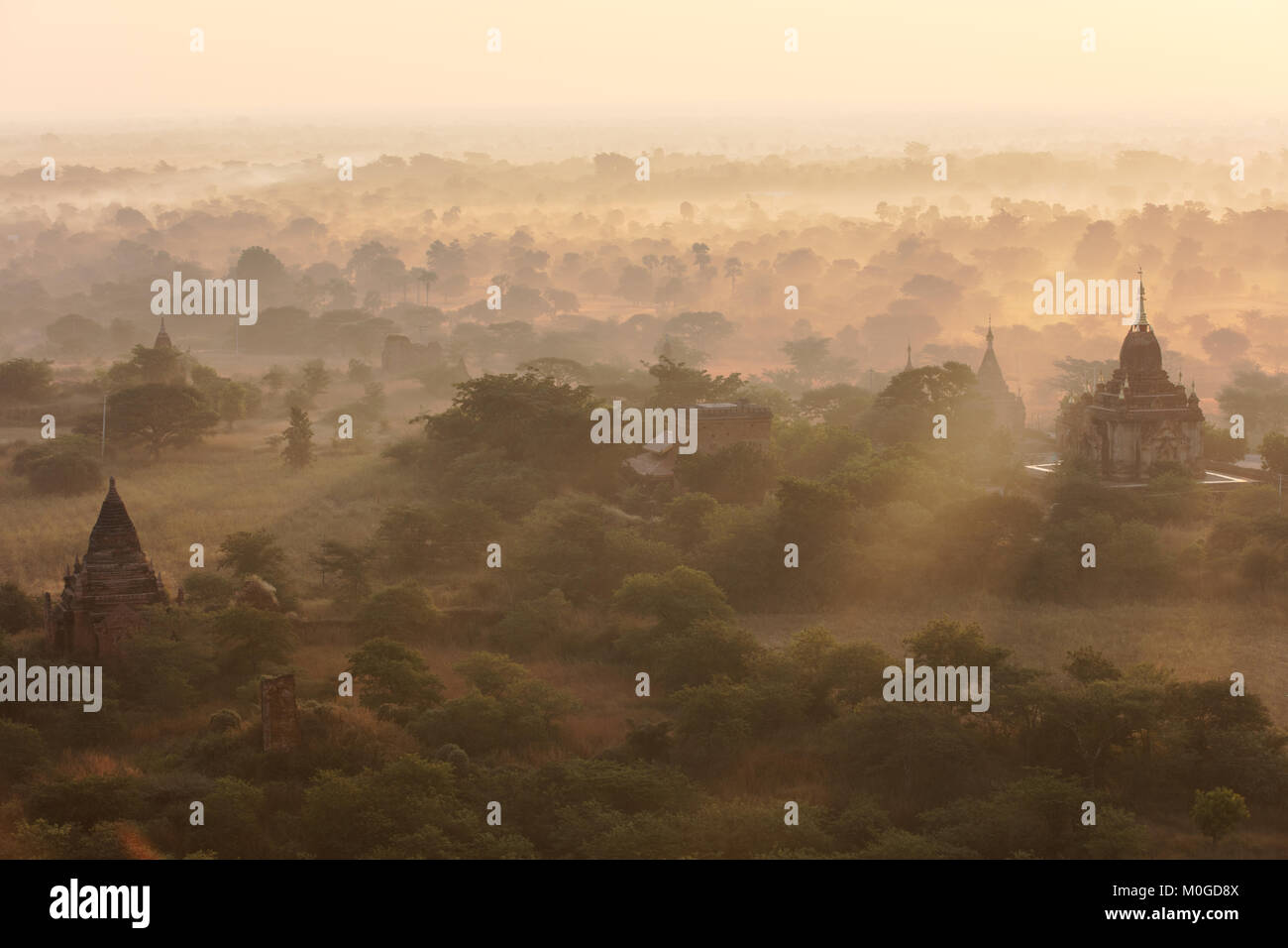 Rays of light on the Bagan valley in the early morning, Myanmar (Burma). Stock Photo
