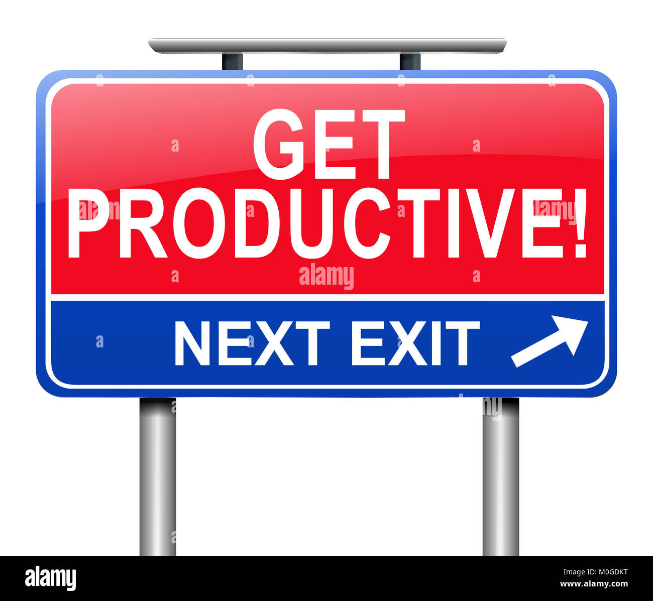 3d Illustration depicting a sign with a get productive concept. Stock Photo