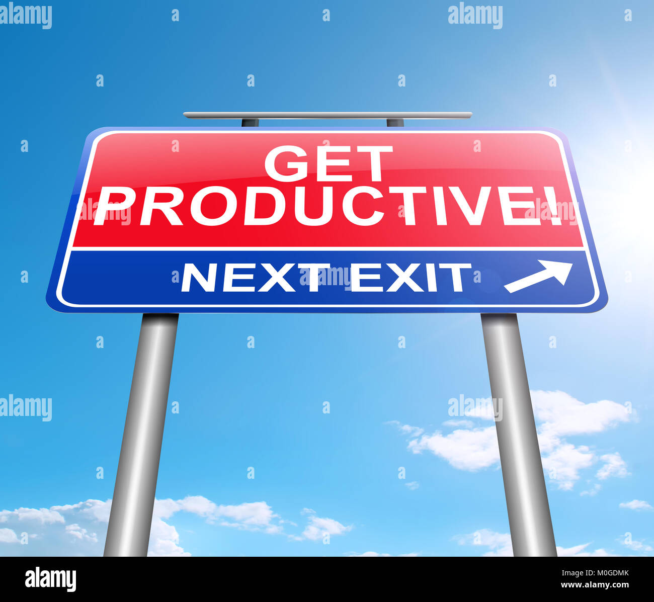 3d Illustration depicting a sign with a get productive concept. Stock Photo