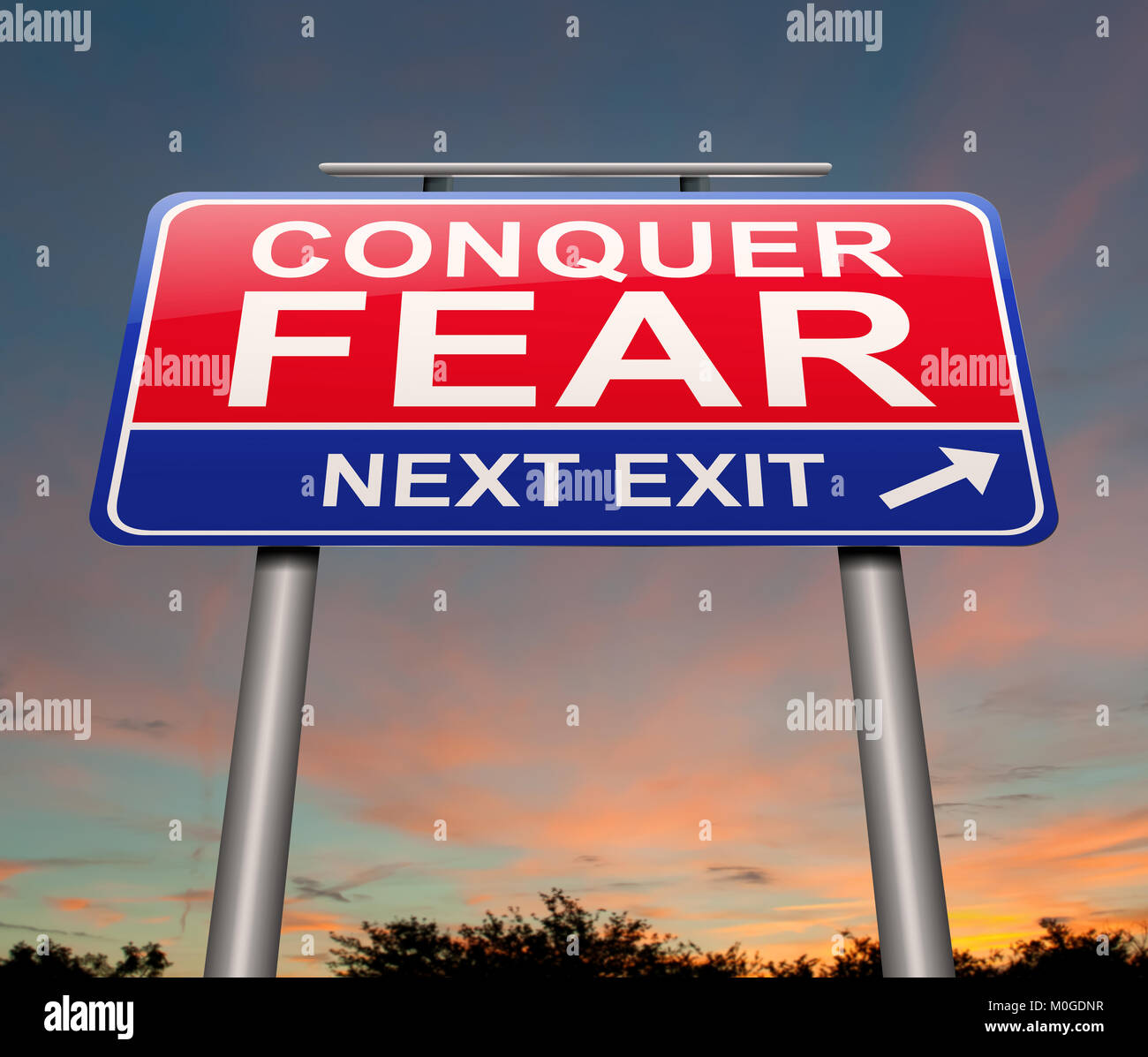 3d Illustration depicting a sign with a conquer fear concept. Stock Photo