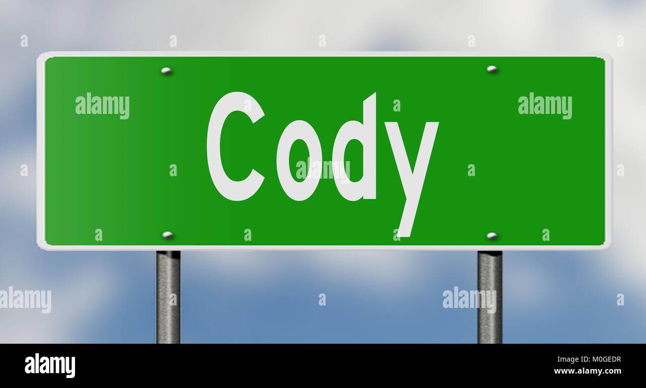 A 3d rendering of a green highway sign Stock Photo
