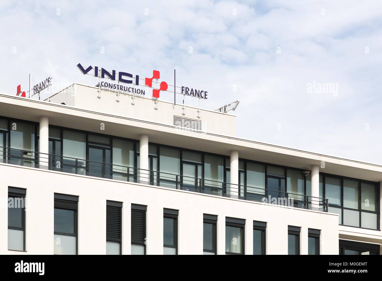 Villeurbanne, France - February 26, 2017: Vinci construction building and offices. Vinci is a French concessions and construction company Stock Photo